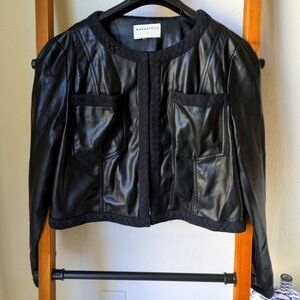 Marrakech Women's Black Faux Leather Jacket With A Decorative Trim - Size M